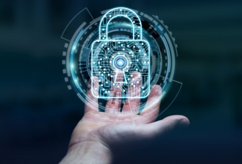 Businessman using digital padlock to secure his datas 3D renderi