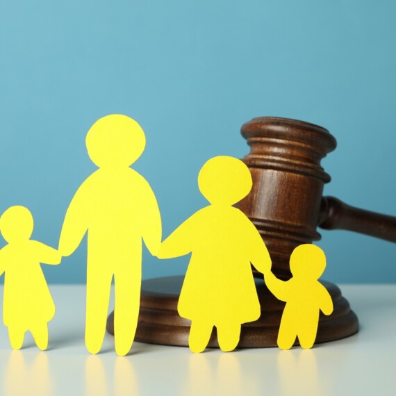 Family law concept on white table against blue background