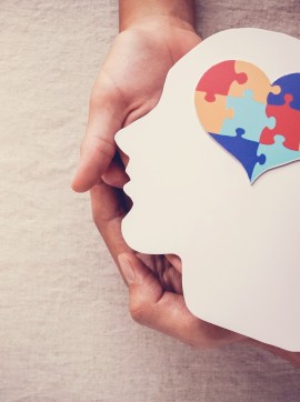 puzzle jigsaw heart on brain,  mental health concept, world autism awareness day